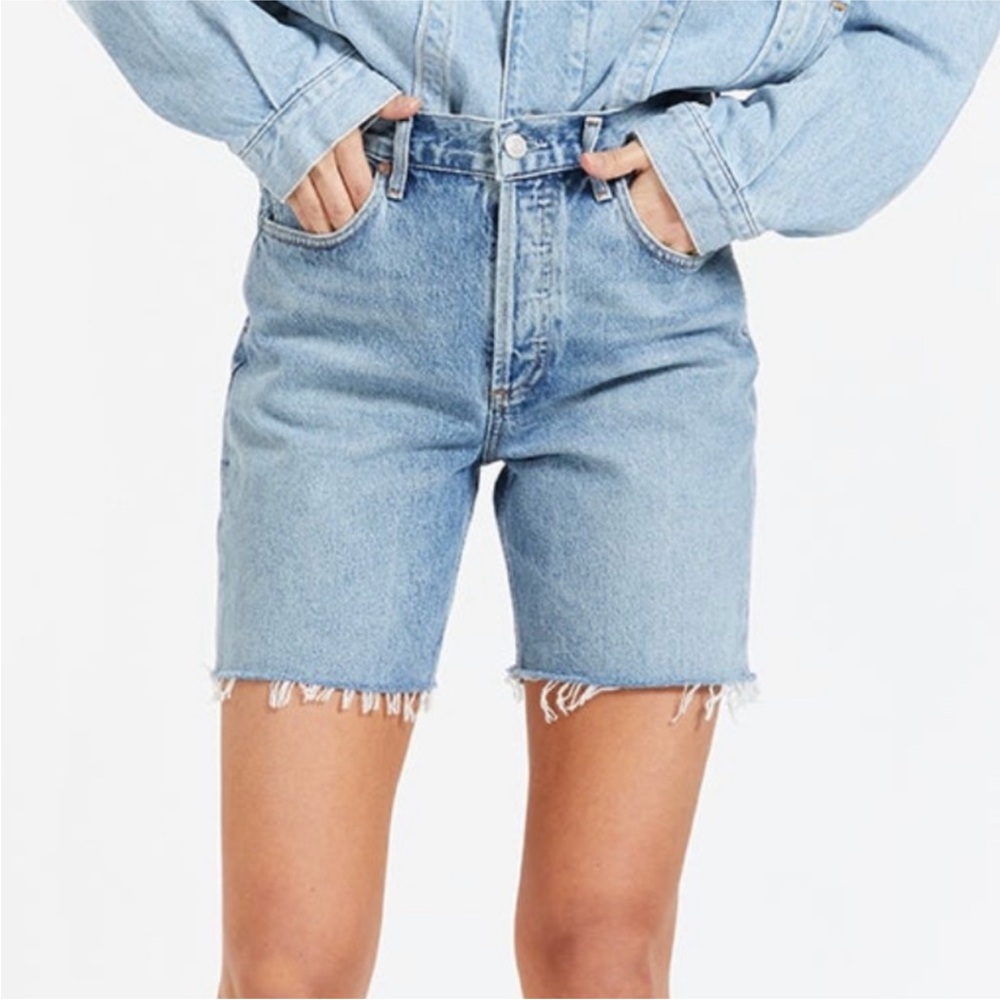 Agolde High-Rise Light Blue Denim Cutoff Shorts